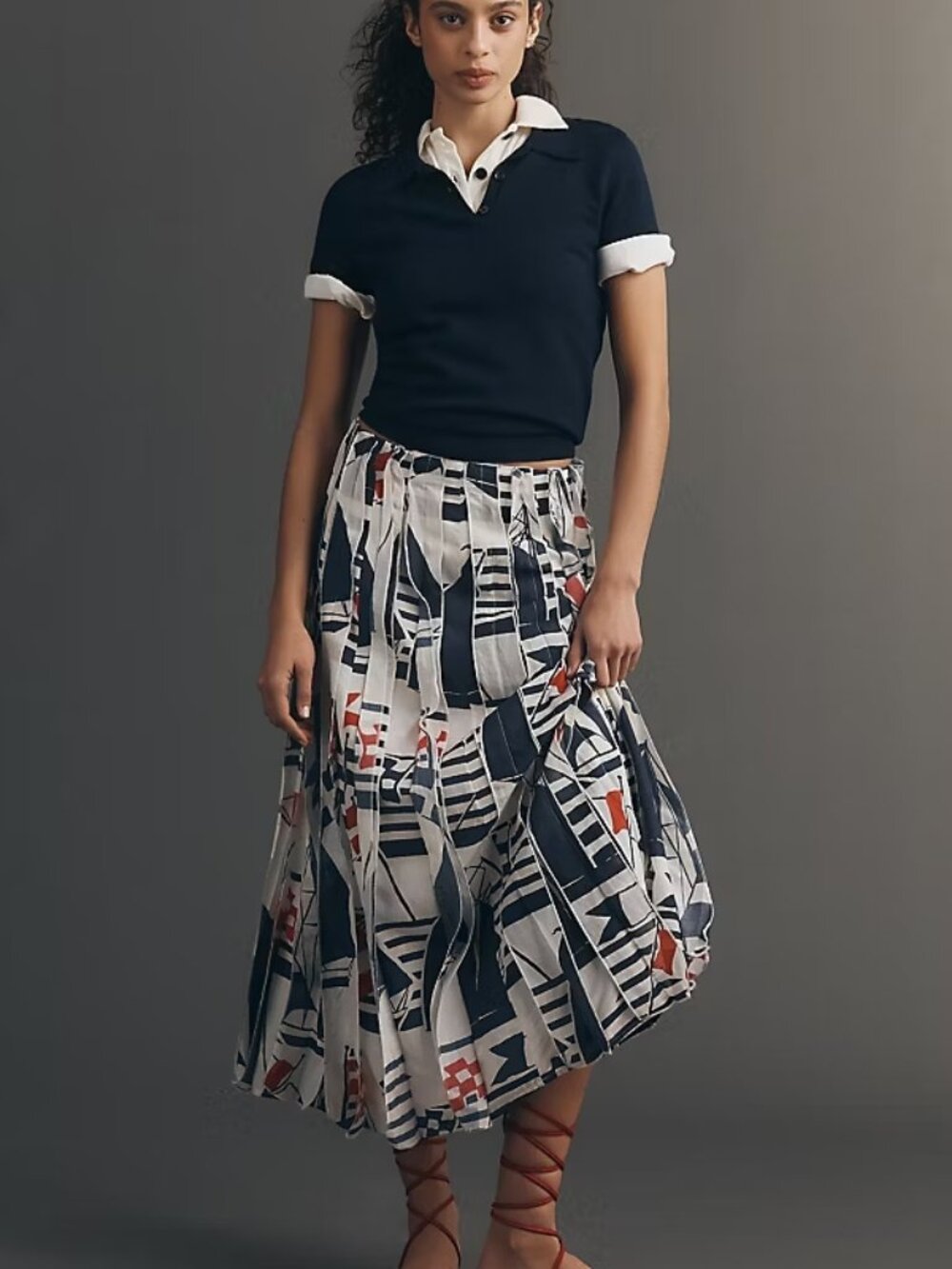 new anthropologie Maeve Graphic Piped Midi Skirt size XL nwt - Picture 1 of 6